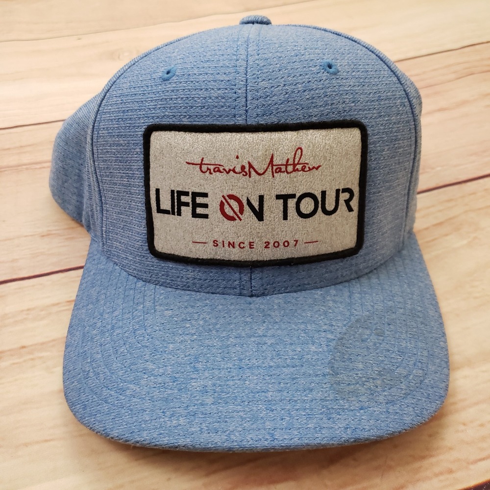 TravisMathew Hat Cap Mens Life On Tour Snapback Hat Blue Heather Flexfit Golf